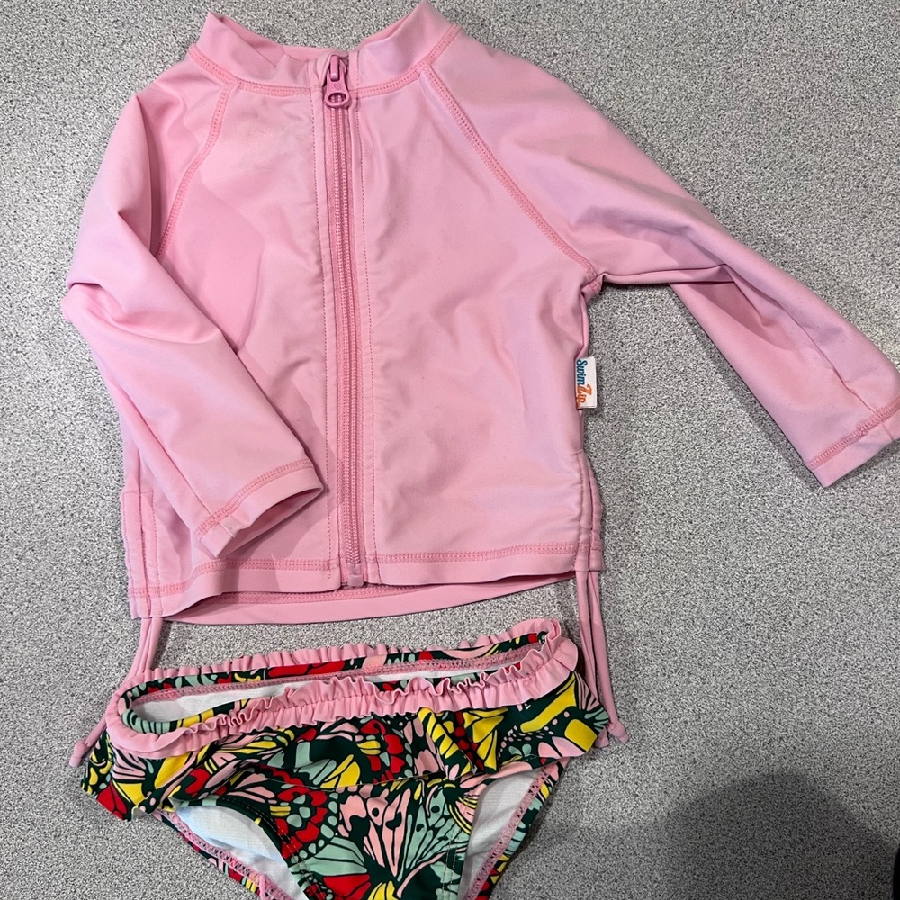 Pink Kids Swim Set with Floral Bottoms